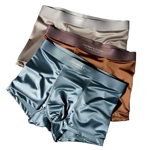 4PCS Men’s Ice Silk Underwear Breathable Boxer Shorts Seamless Satin Soft Briefs