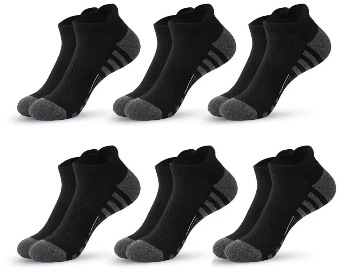 6 Pairs Athletic Ankle Socks Breathable Cushioned Low Cut Sports Socks US 9-12
