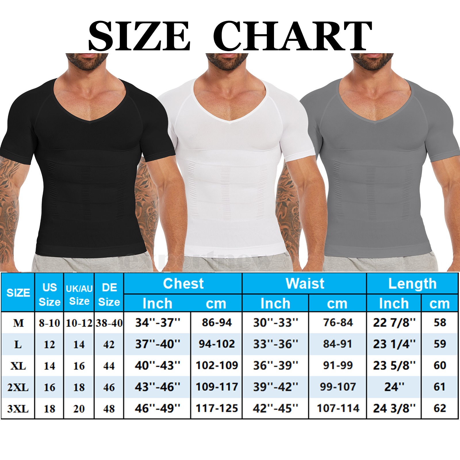 V-Neck Compression Posture Corrector T-shirt Men Body Slimming Tummy Body Shaper