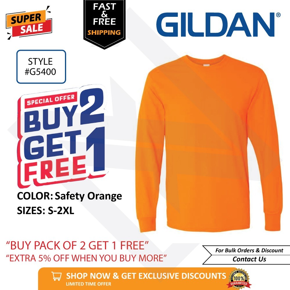 Gildan G540 Heavy Cotton BUY 2 GET 1 FREE Long Sleeve T-Shirt Unisex Blank