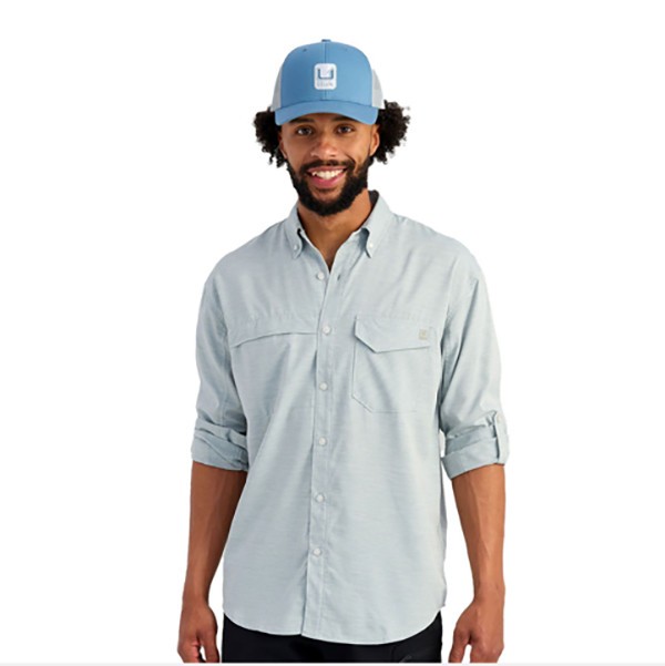 HUK Tide Point Heather Ripstop Long Sleeve Button-Down Shirt Men’s XL Blue NWT