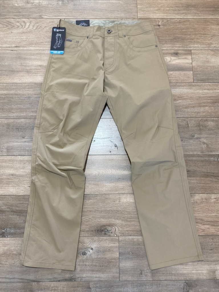 Kuhl Revolvr Mens 36X32 Patina Dye Stretch Canvas Pants Fossil Tan Quick Dry