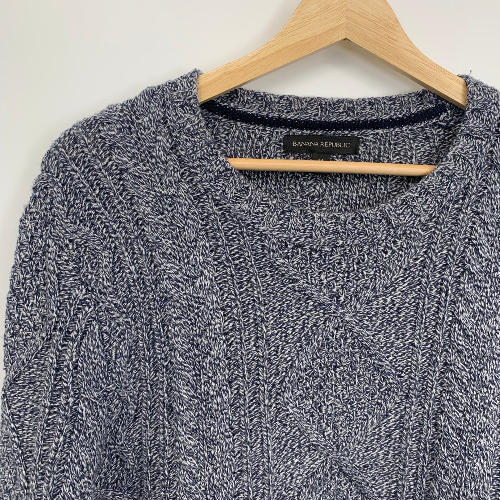 Banana Republic Sweater Mens M Blue Excellent Merino Wool Blend Cable Knit