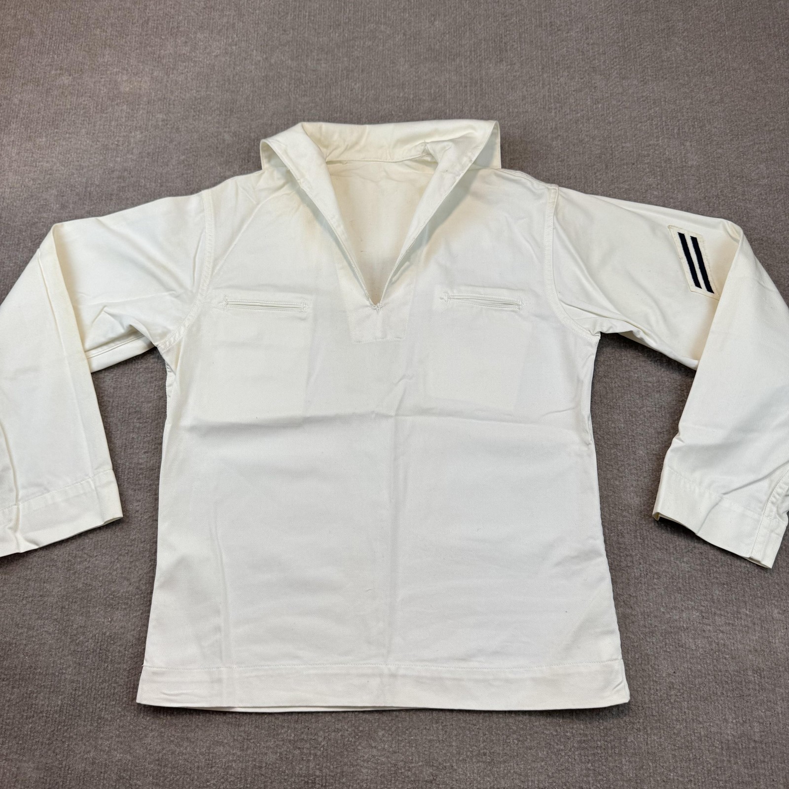 Vintage US Navy Sailor Shirt Mens 38 White Dress Jumper Two Stripe 60s Uniform