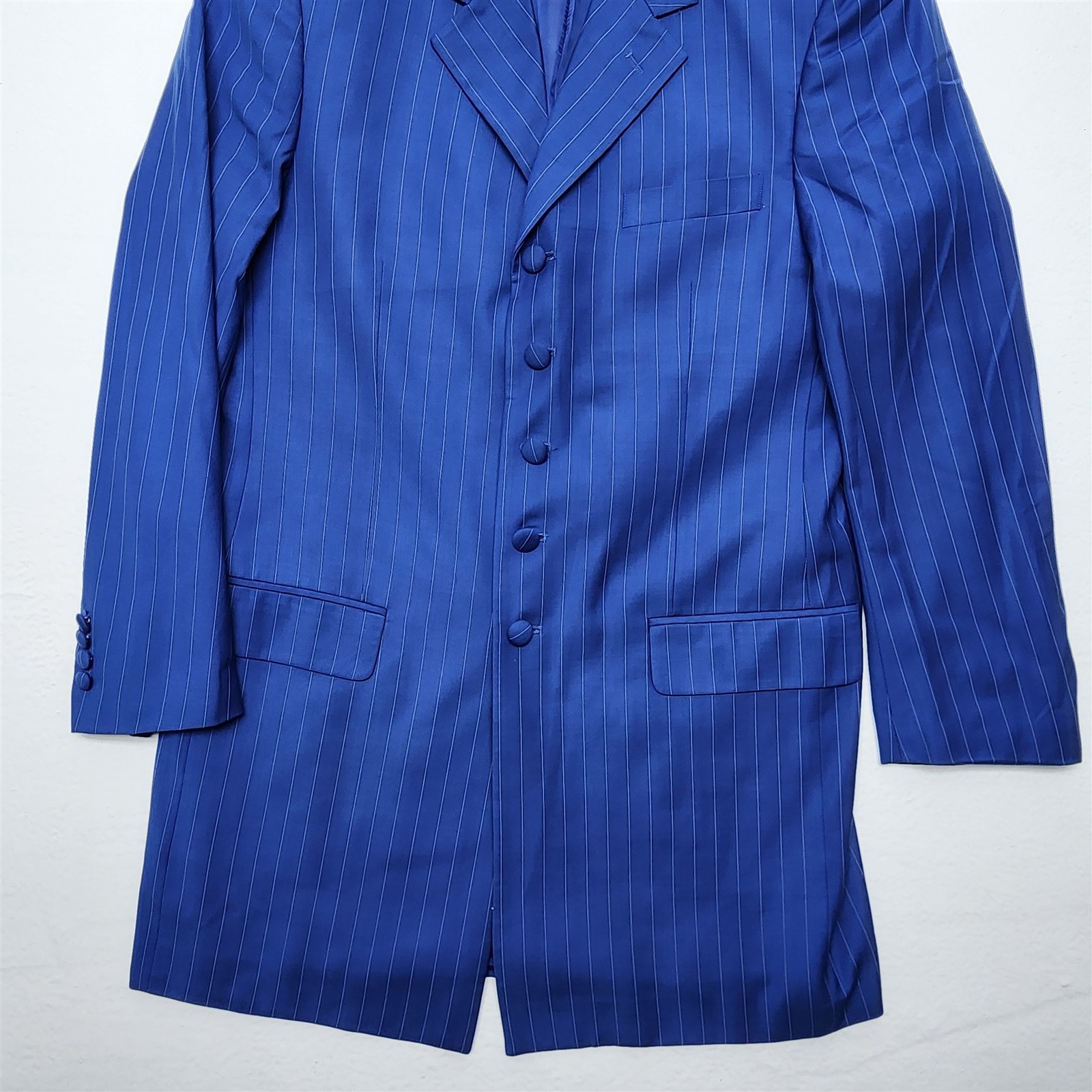 Soprano 38R 32×32 Blue Pinstripe 3 Piece Vest Mens Jacket Pants Suit