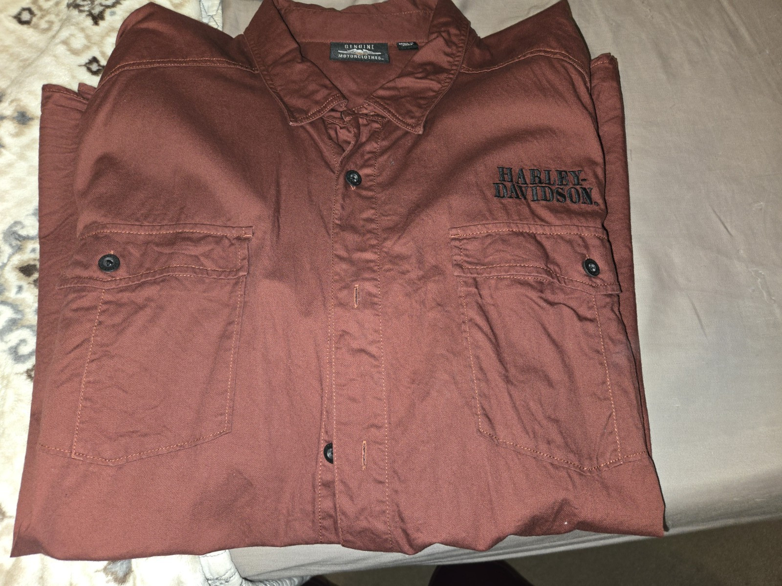 Harley-Davidson Men’s 4XL Burgundy Button-Up Embroidered Pockets