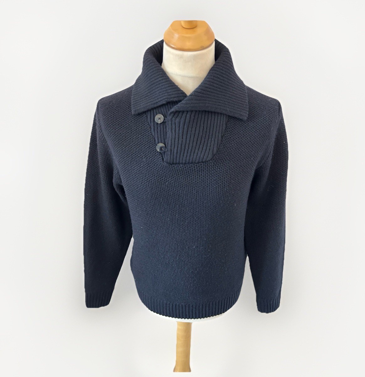 M&S Blue Chunky Shawl Sailor Collar Jumper Medium M Pullover Marks & Spencer
