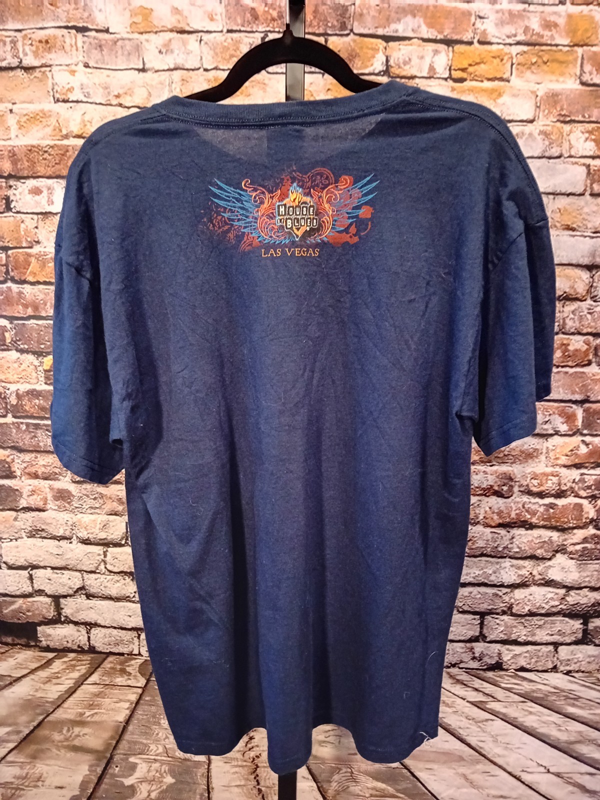 Vintage House Of Blues T-Shirt Mens L Navy Blue Graphic Guitar Wings Vegas