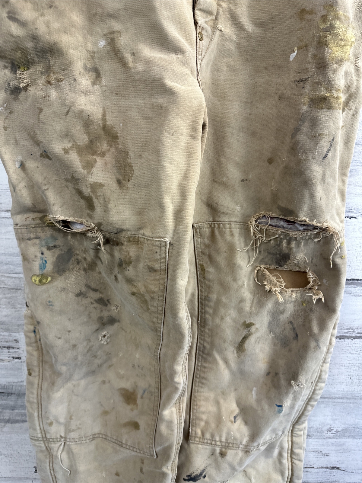 vtg USA CARHARTT Dungarees Quilt Lined 38×32 Bib Overalls Insulated Real Worker