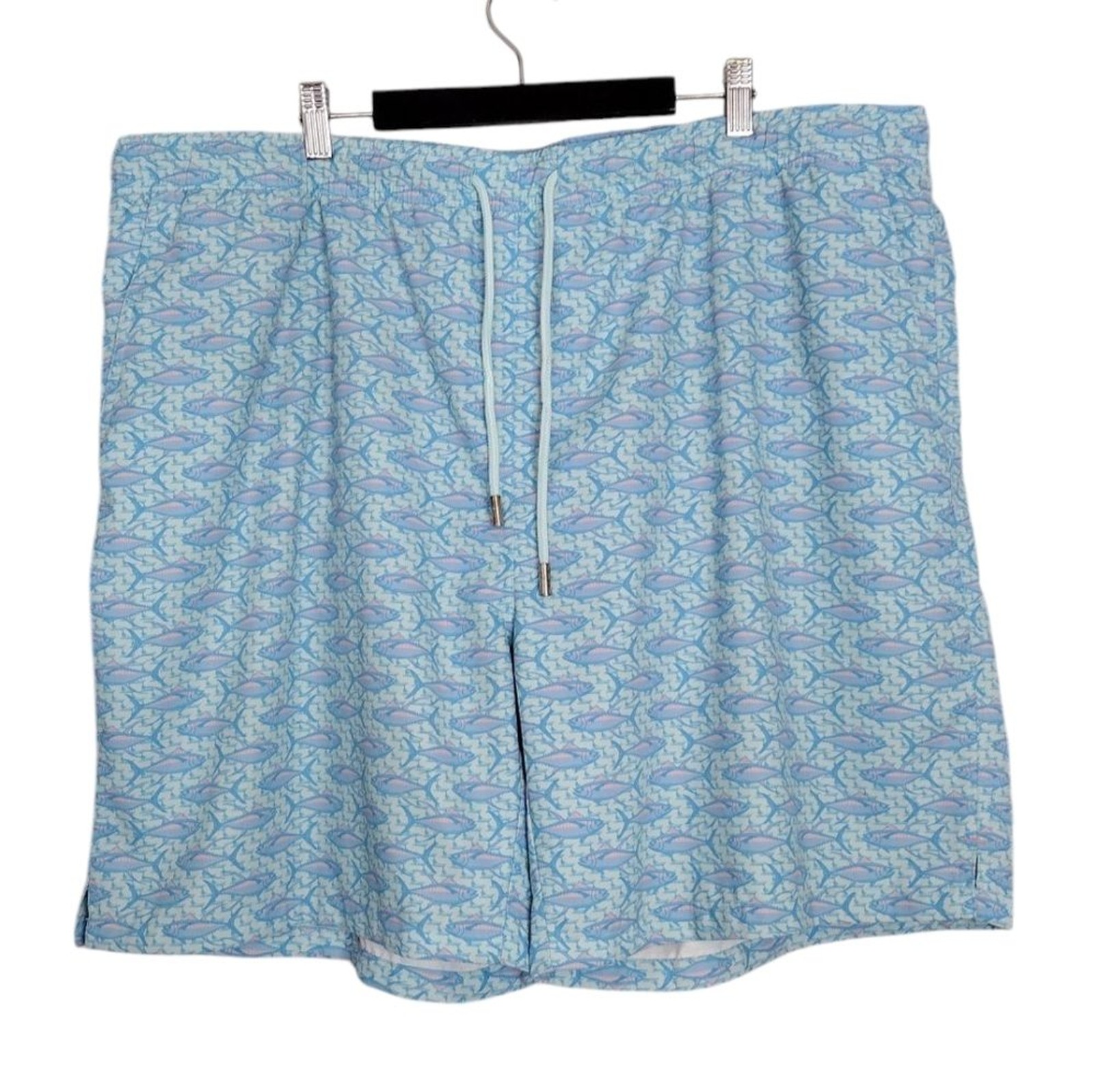Peter Millar Blue Aquatic Fish Print Elastic Waistband Board Shorts Sz XXL