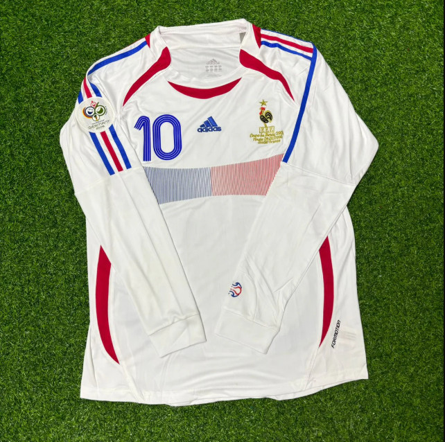 Zidane #10 France 2006 White Retro Soccer Jersey Long Sleeve