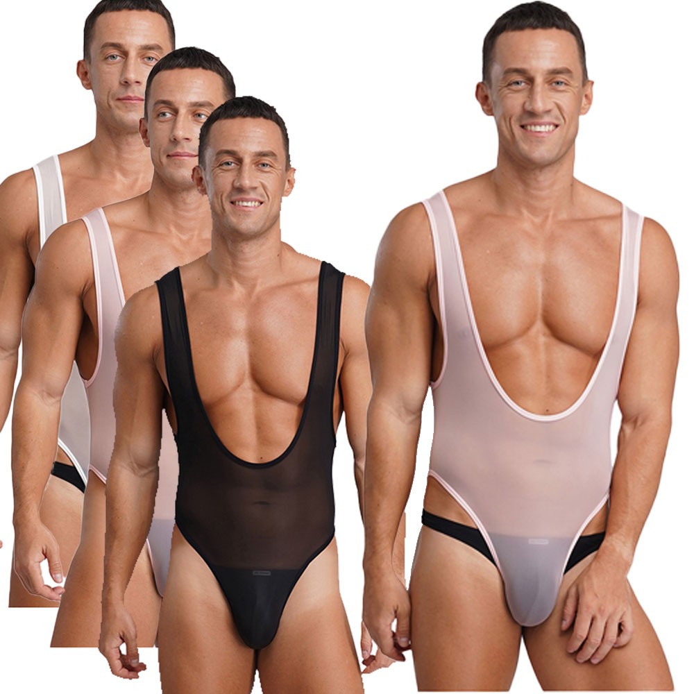 Men Bodysuit Opaque Unitard Tights Jumpsuit Stretchy Undershirts Shapewear Oil