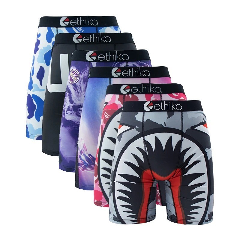ETHIKA 6Pcs Men Underwear Boxers Breathable Man Swimming Underpants Plus Size