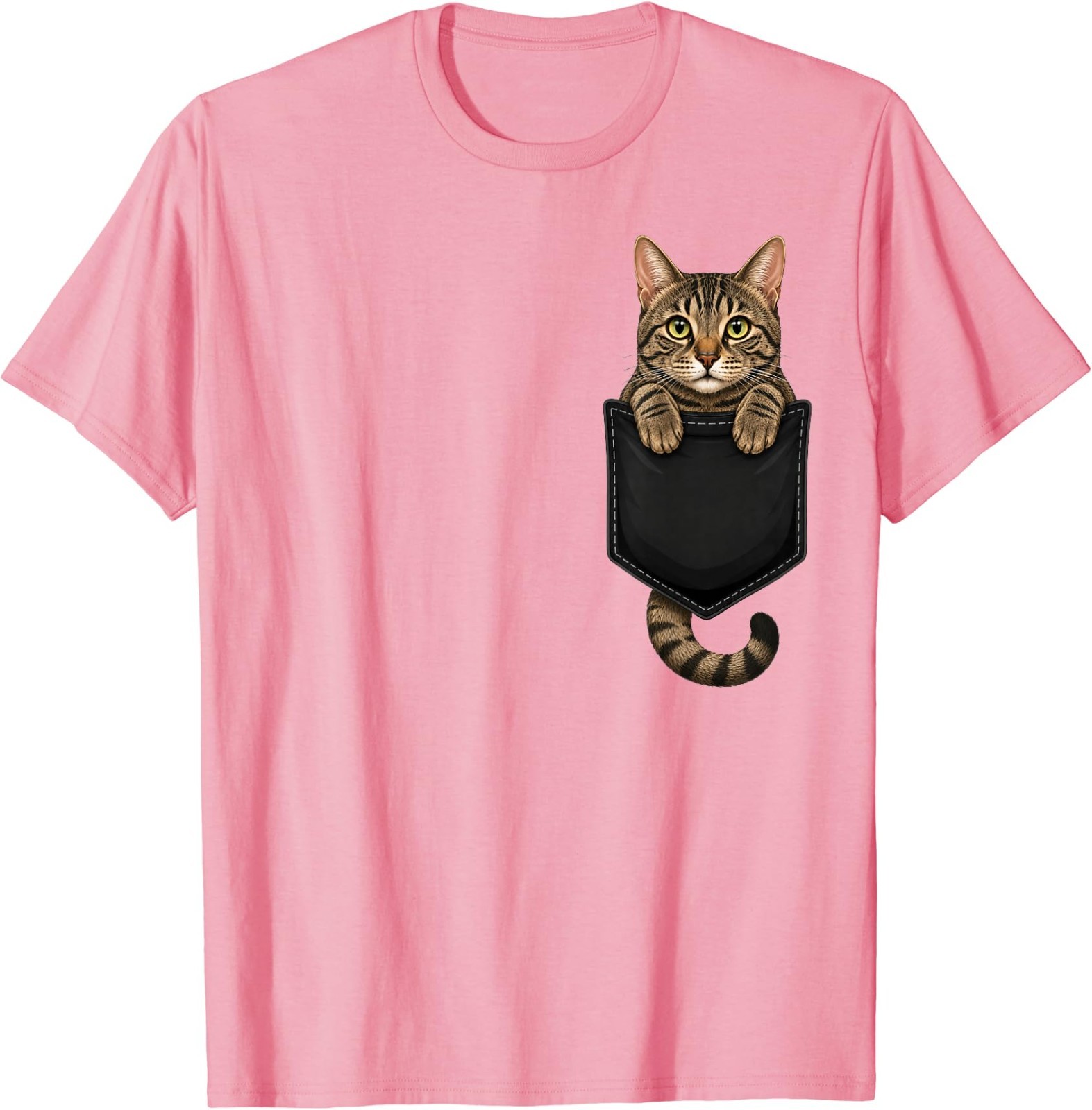 Brown Tabby Cat Lover Cute Pocket Cat Mom T-Shirt