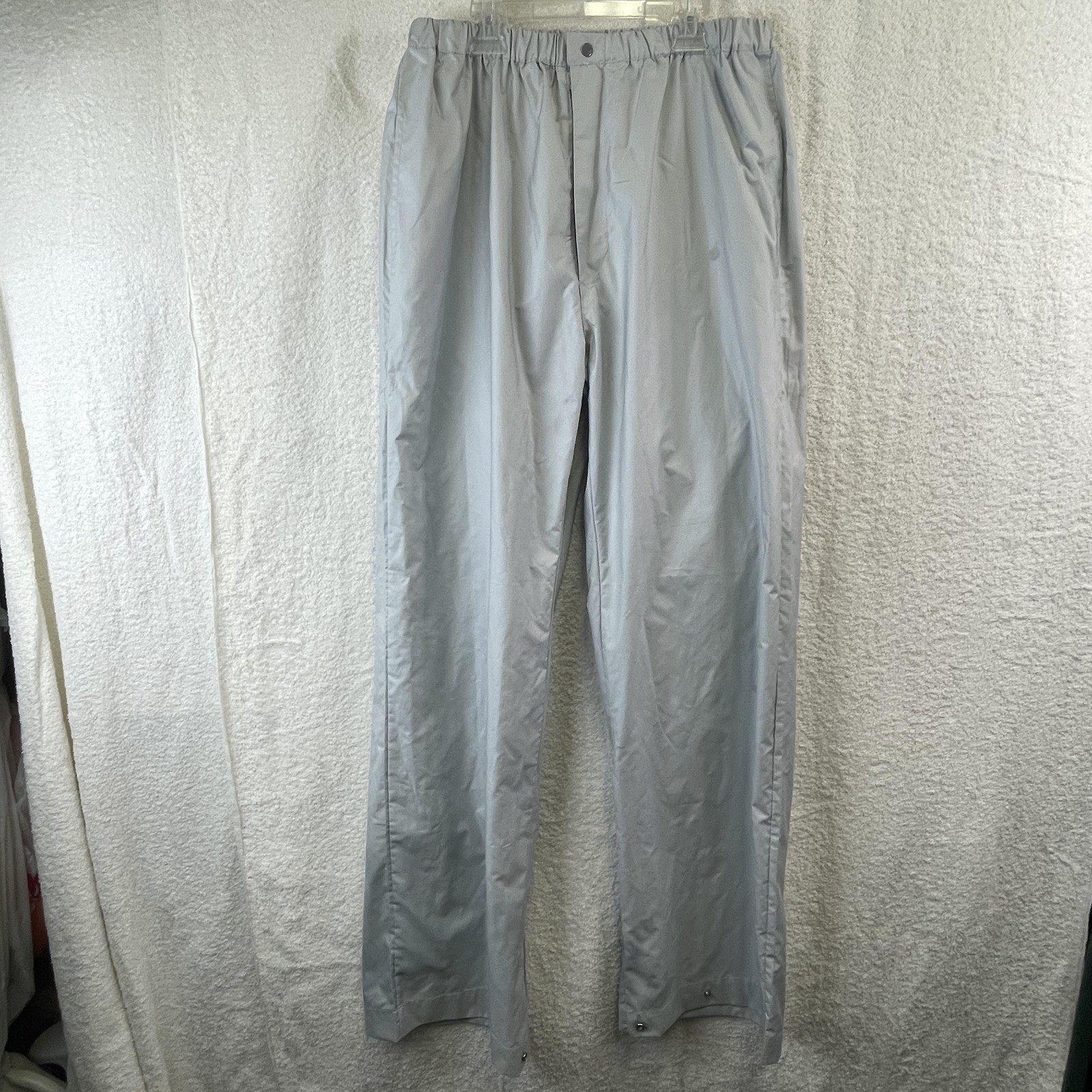 Rain Pants Mens Large Gray Lightweight Elastic Waist Back Zip Pocket Shell