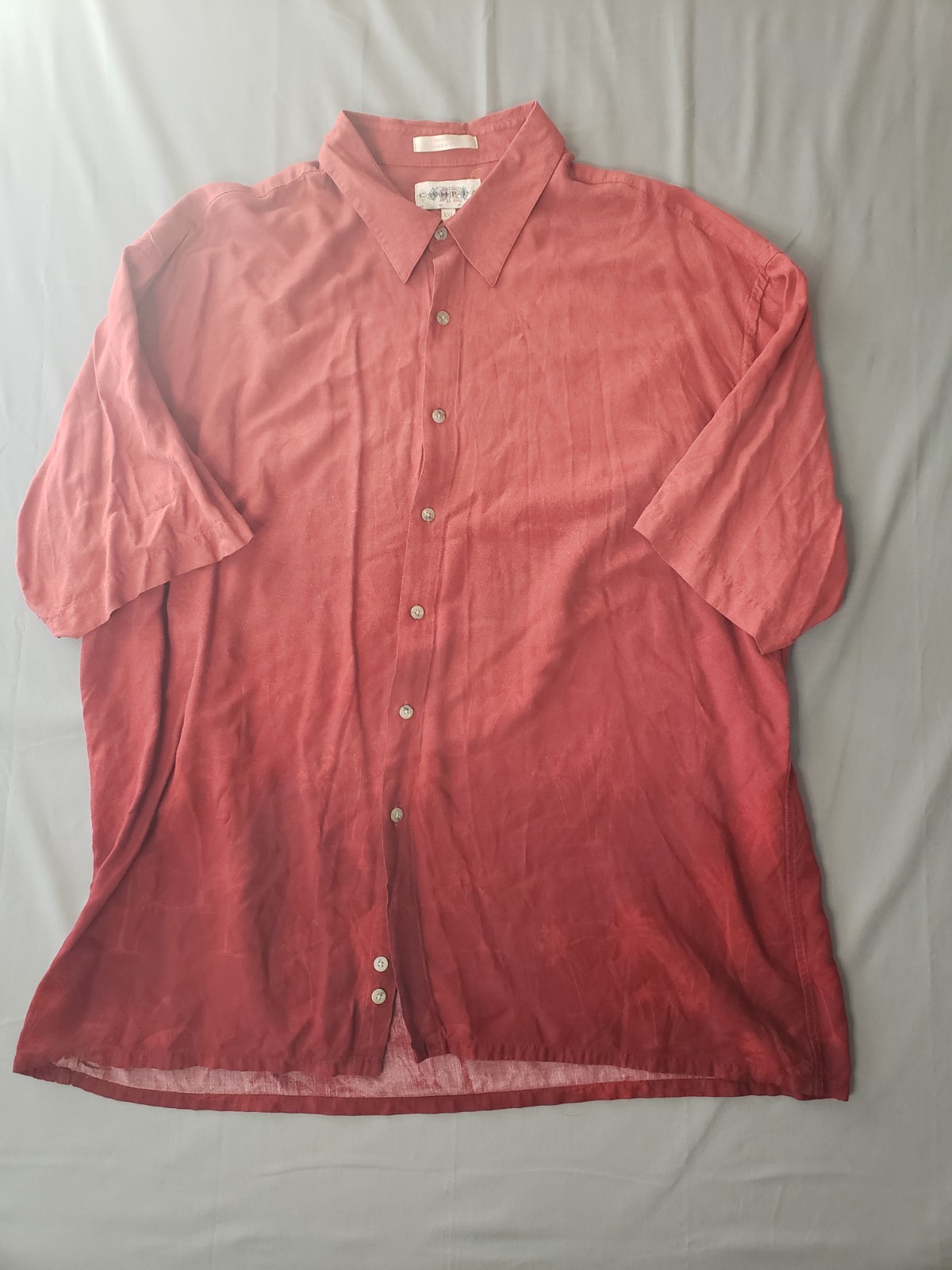 Campia Men’s Red Solid Linen Woven Short Sleeve Button-Up Point Collar XXL