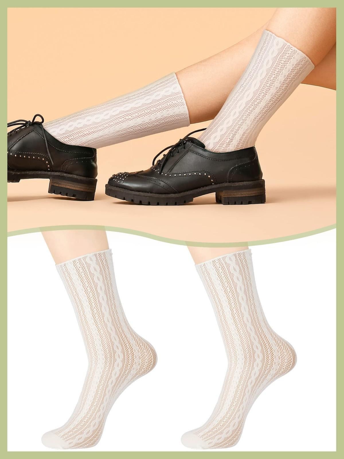 6 Pairs Women Lace Socks Mesh Sheer Ankle Socks Through Transparent Tulle Hig…