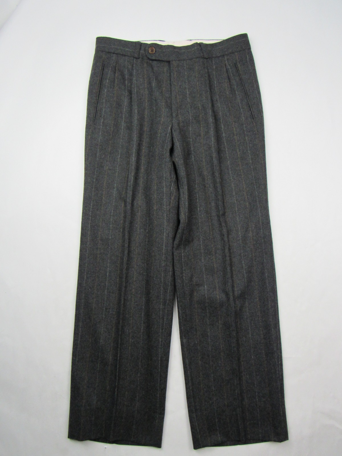 Vtg 80s Hugo Boss Double Breasted Flannel Wool Pinstripe Suit Sz 38S / 29×27.75