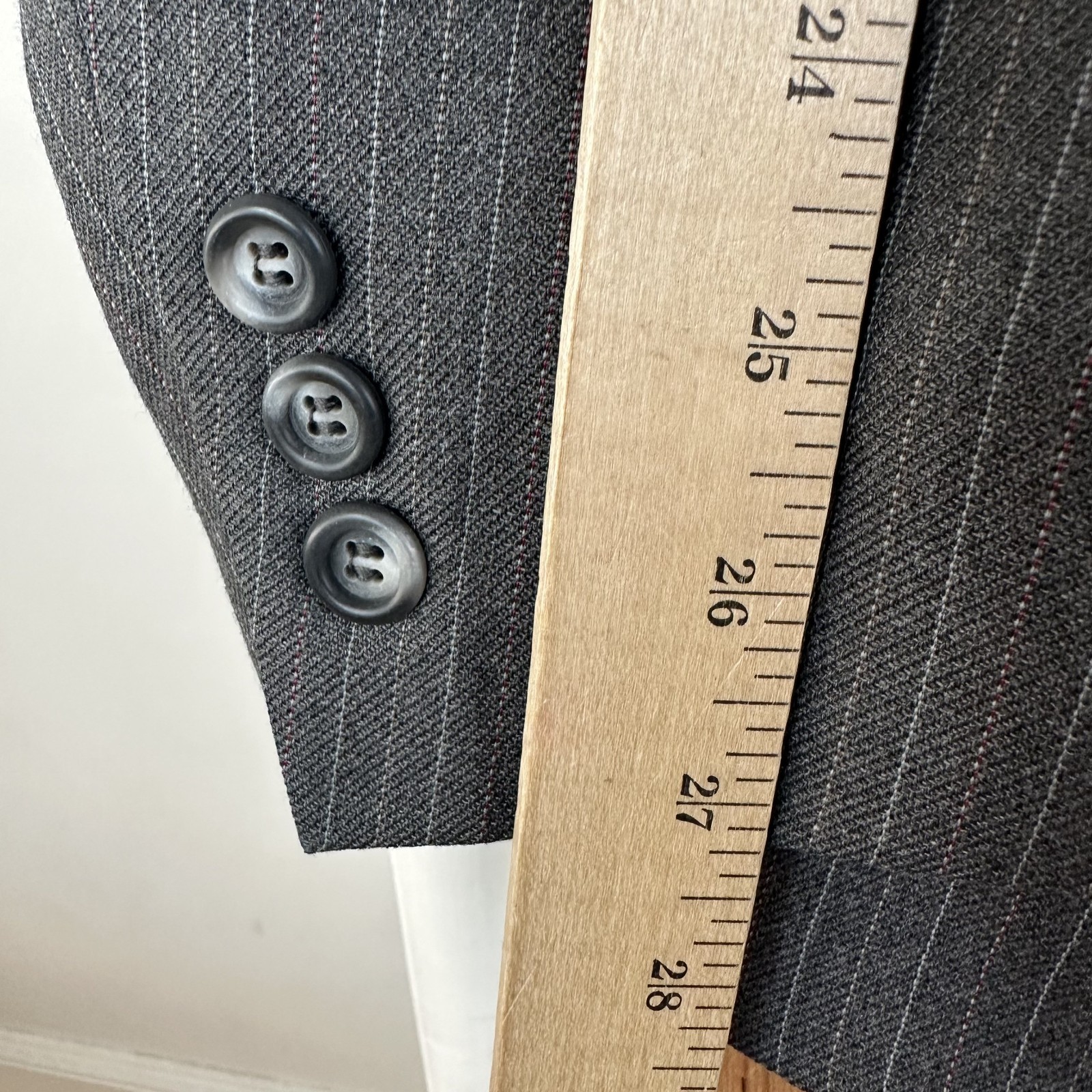 VTG 1960s Suit Mens 44L Gray Pinstripe 2 Button Wool Pants 42×31 Canvas 3 Piece