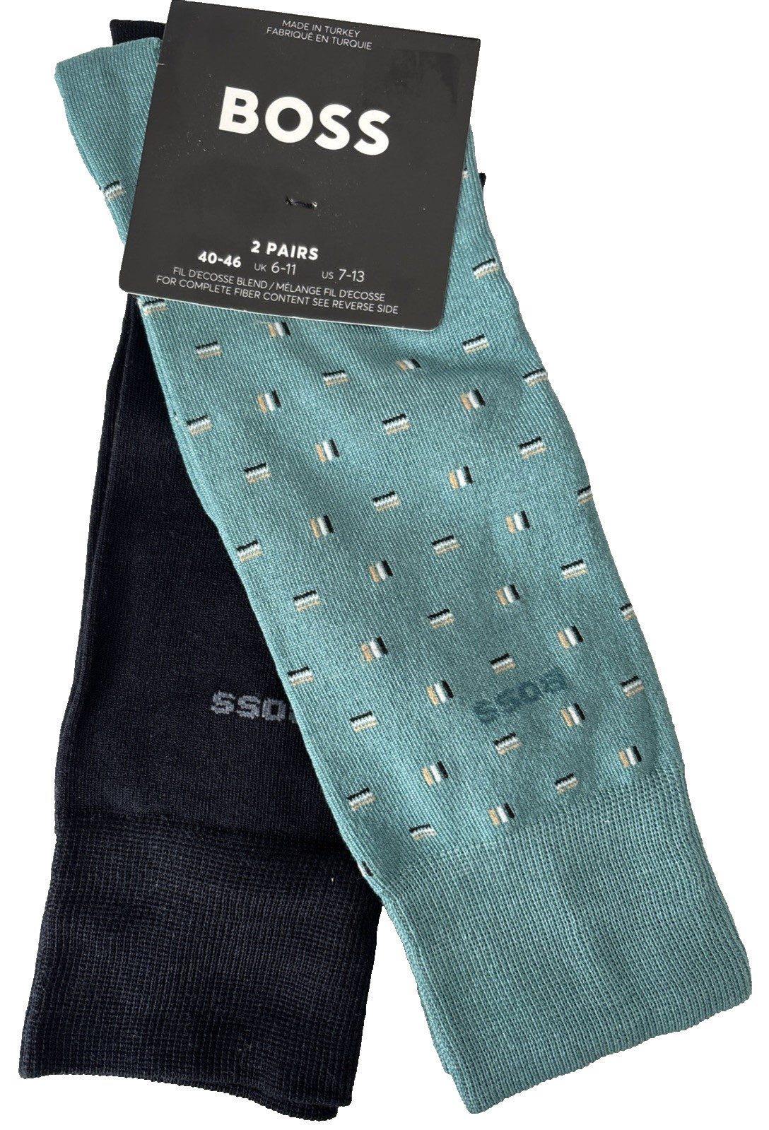 Hugo Boss Socks 2 pack Men’s Finest Cotton Mid Calf One Size 7-13 NEW