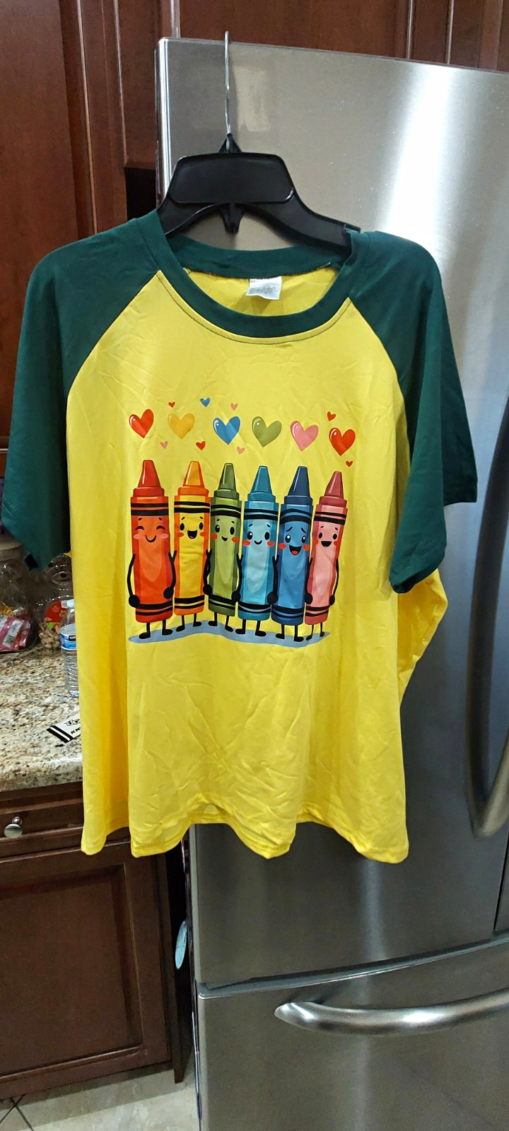 Yellow/Green Raglan Short Sleeve Crew Neck Crayon Graphic T-Shirt Size 14