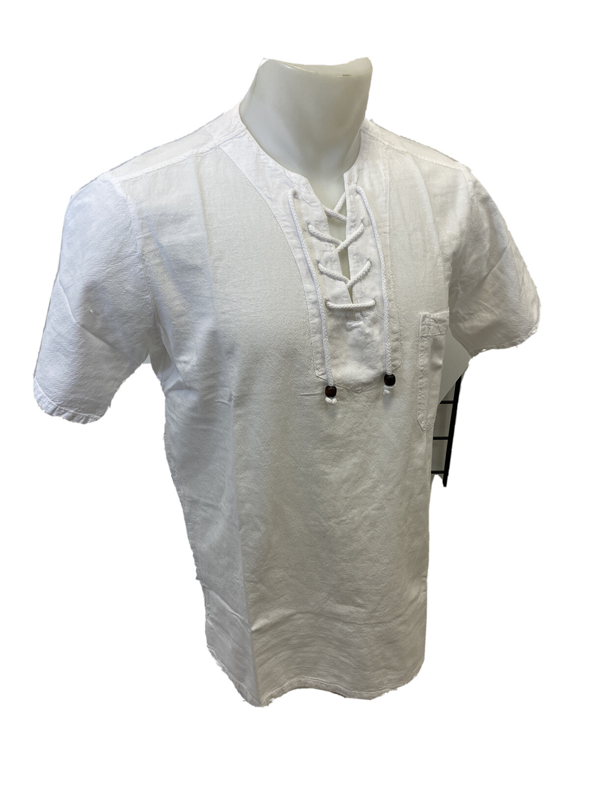 Mens Envy Lace Up Tunic Shirt WHITE Beach Top COTTON POCKET S M L XL 2XL 3XL NWT