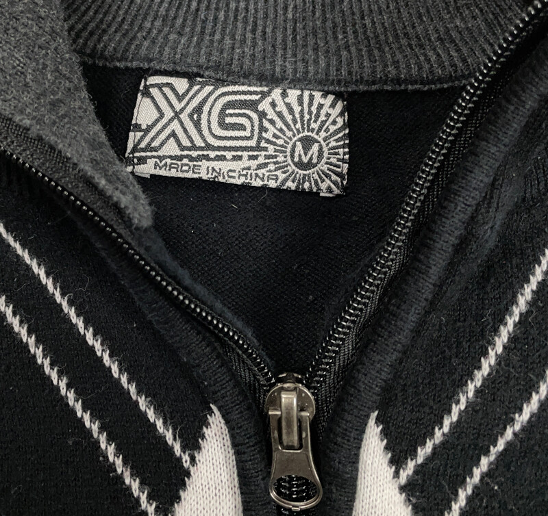 Black Red Argyle Diamond Pattern 1/4 Zip Sweater Adult Medium Preppy Retro 90s