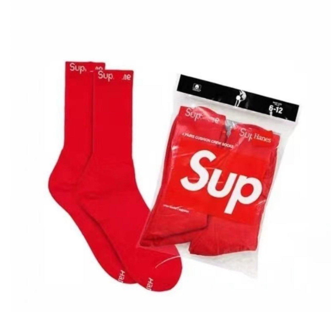 Supreme/Hanes Crew Socks Authentic White 4 Pack Size 6-12