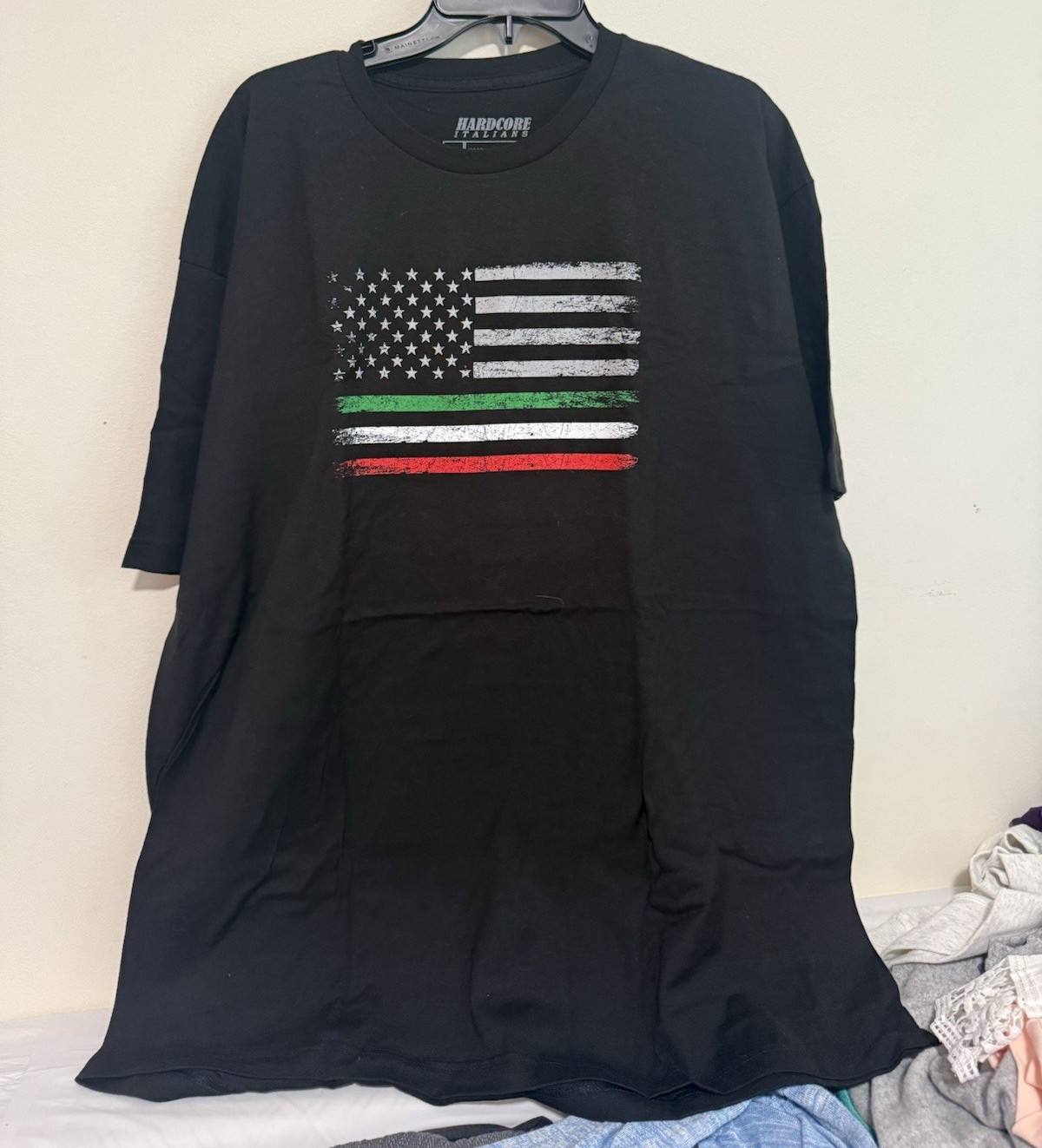 Hardcore Italians Men’s USA Flag Graphic Black Cotton Crew Neck Tee 2XL
