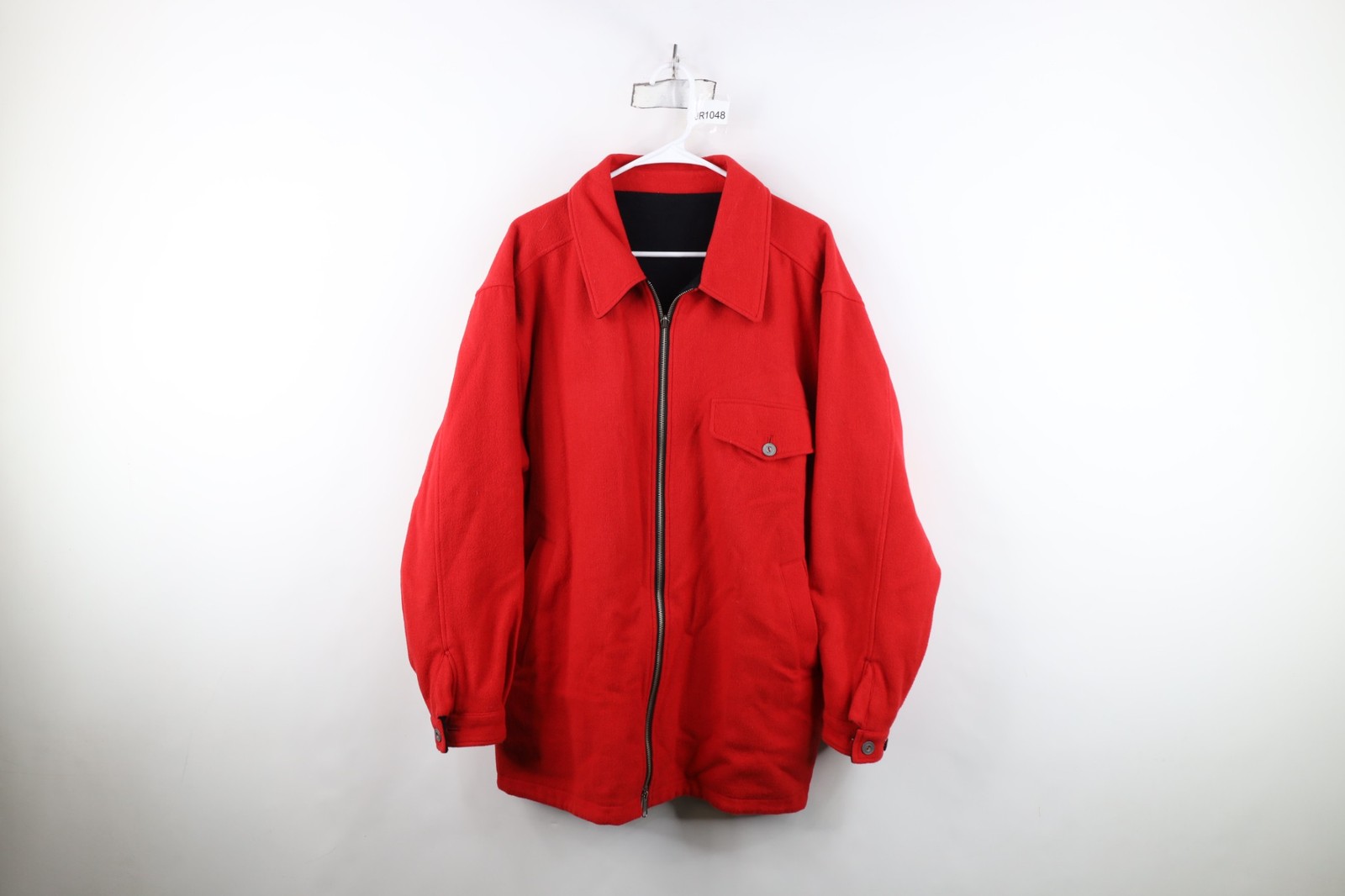 Vtg 90s Streetwear Mens Small / Medium Reversible Wool Full Zip Jacket Red Black