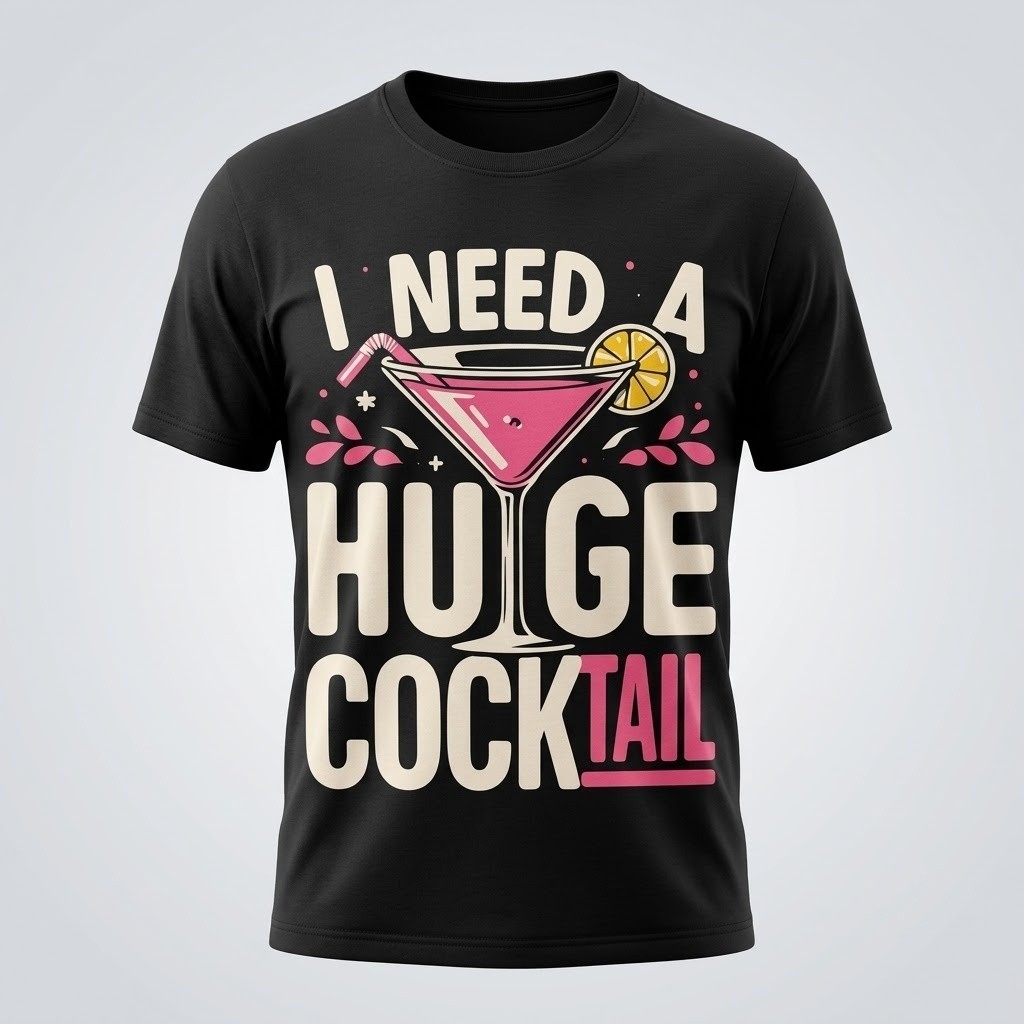 I Need A Huge Cocktail T-Shirt Womens Mens Funny Graphic Cotton Tee S-5XL
