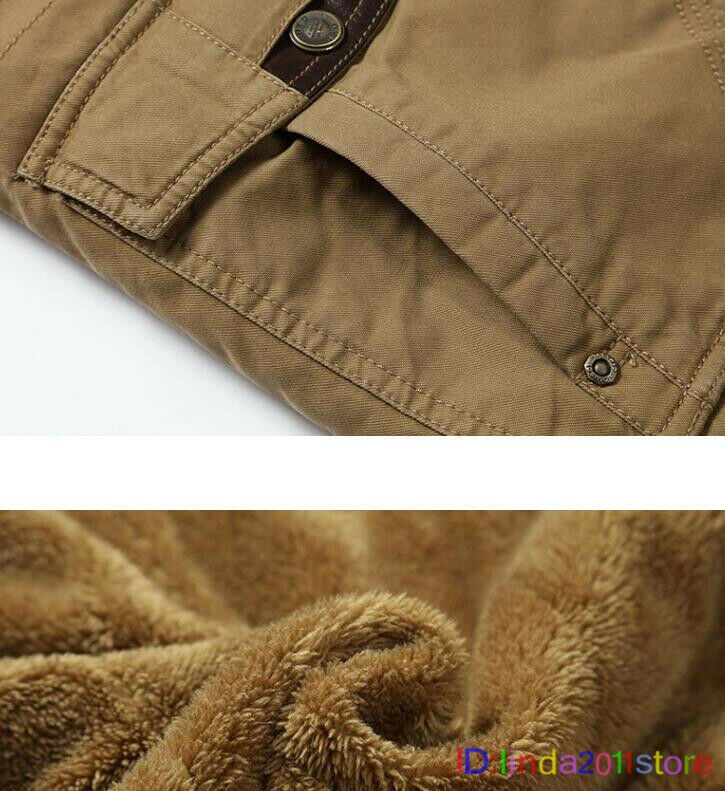 Mens Thick Winter Jacket Wool Lined Warm Hooded Coat Outdoor Military UK Size