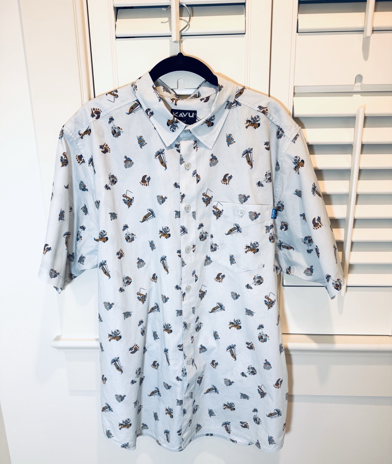 KAVU Shirt Mens XL Organic Cotton Button Up Casual Western Cowboy All Over Print