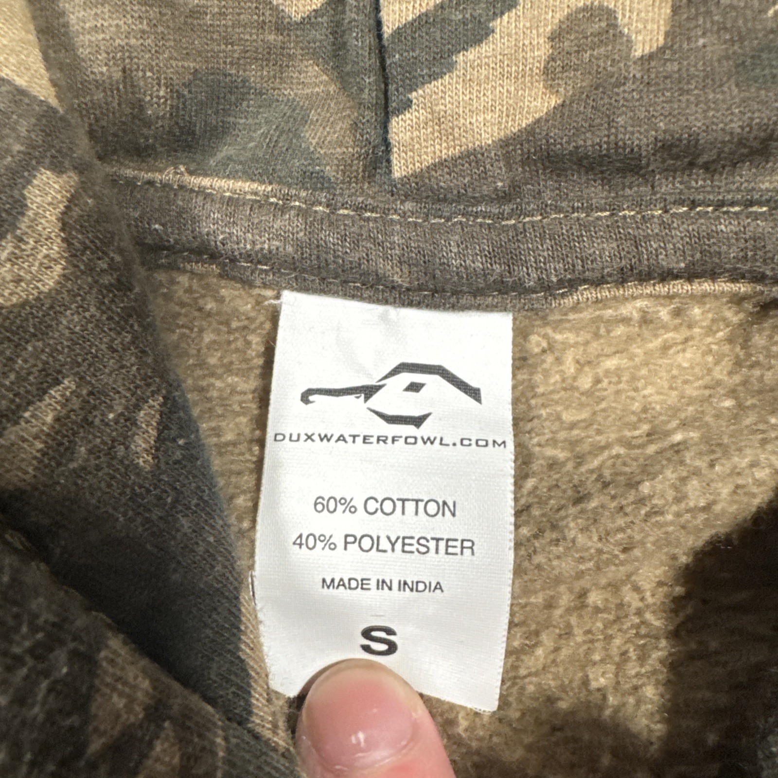 Dux Waterfowl Co. Hoodie Men’s Small Rare Duck Camo Print Bird Hunting Logo EUC