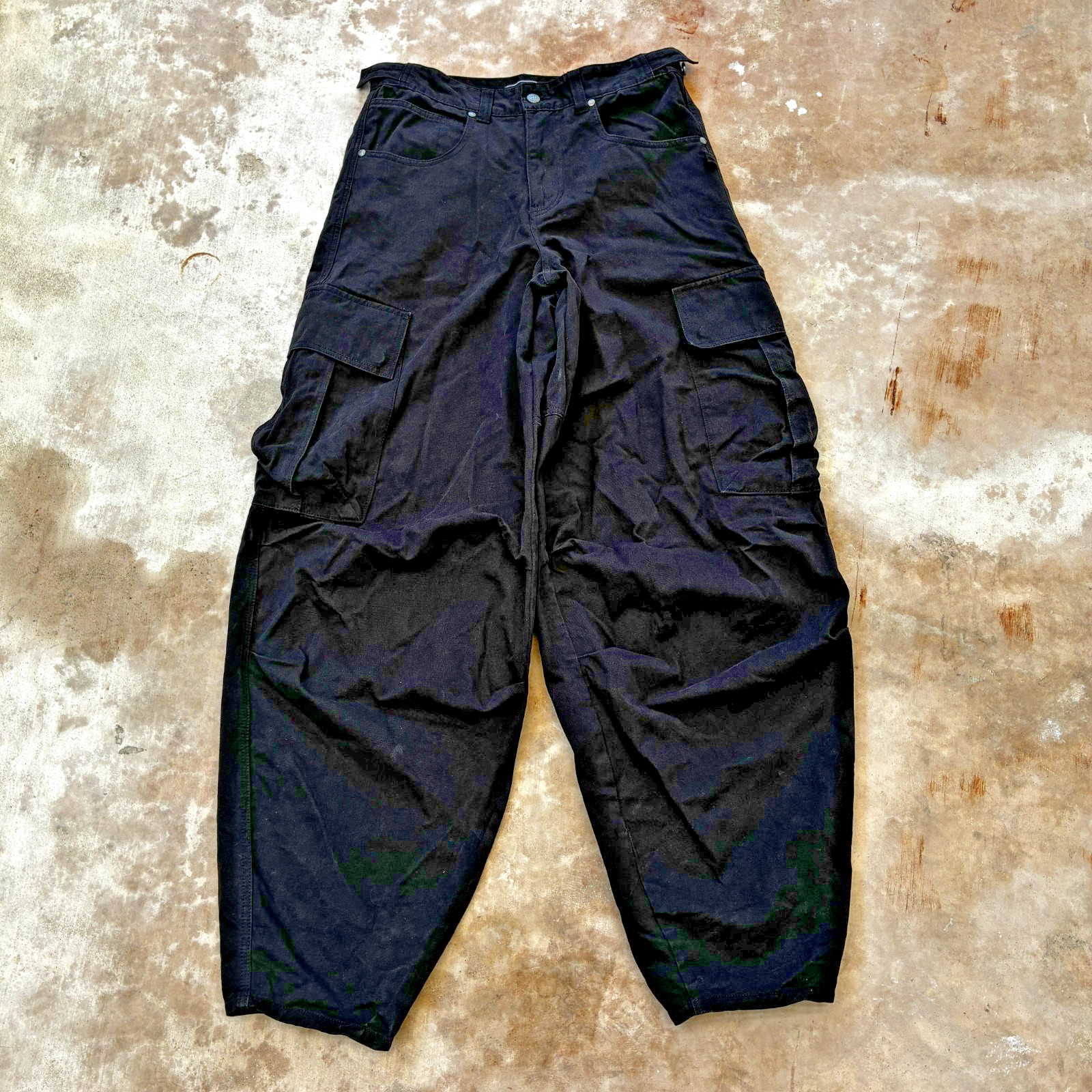 Ultra Baggy Ballon Fit 32 Black Parachute Paratrooper Cargo Pants Y2K