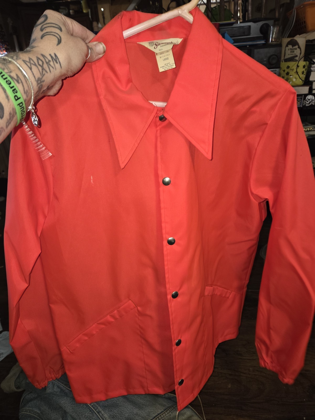 Vintage 70s 80s Swingster Red Nylon Coach Jacket Men’s Size Large Snap Front USA