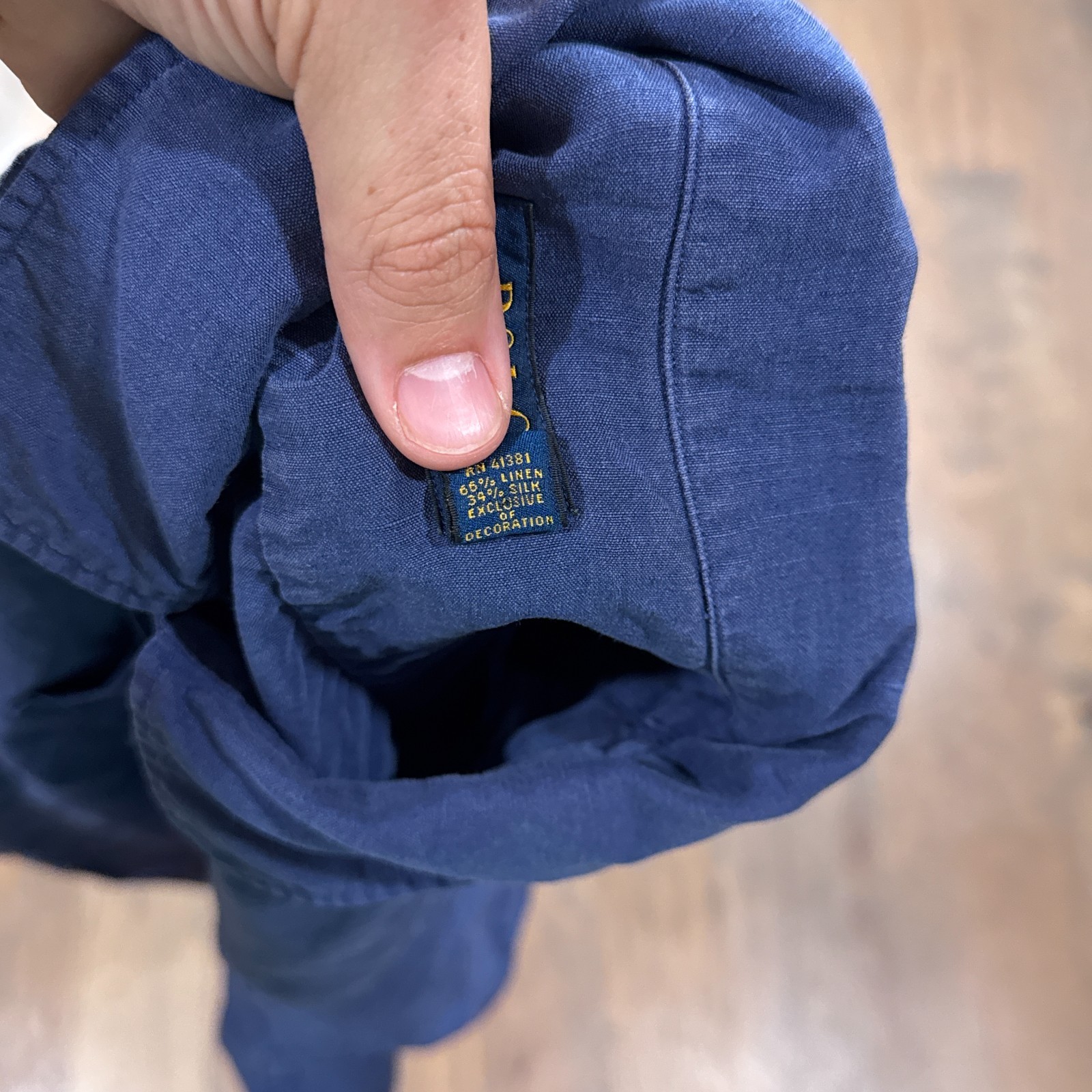 Vintage Polo Ralph Lauren Shirt Mens L Blue Linen Silk Blend Button Up Camp Pony