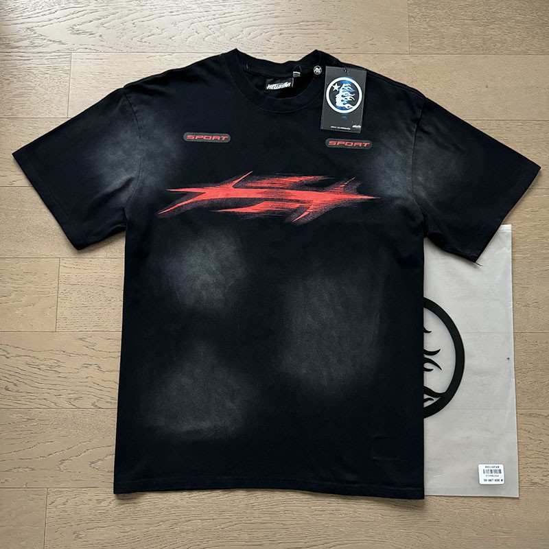 NEW Hell Studios star Red Classic Stripe Logo printing Mens T-shirt