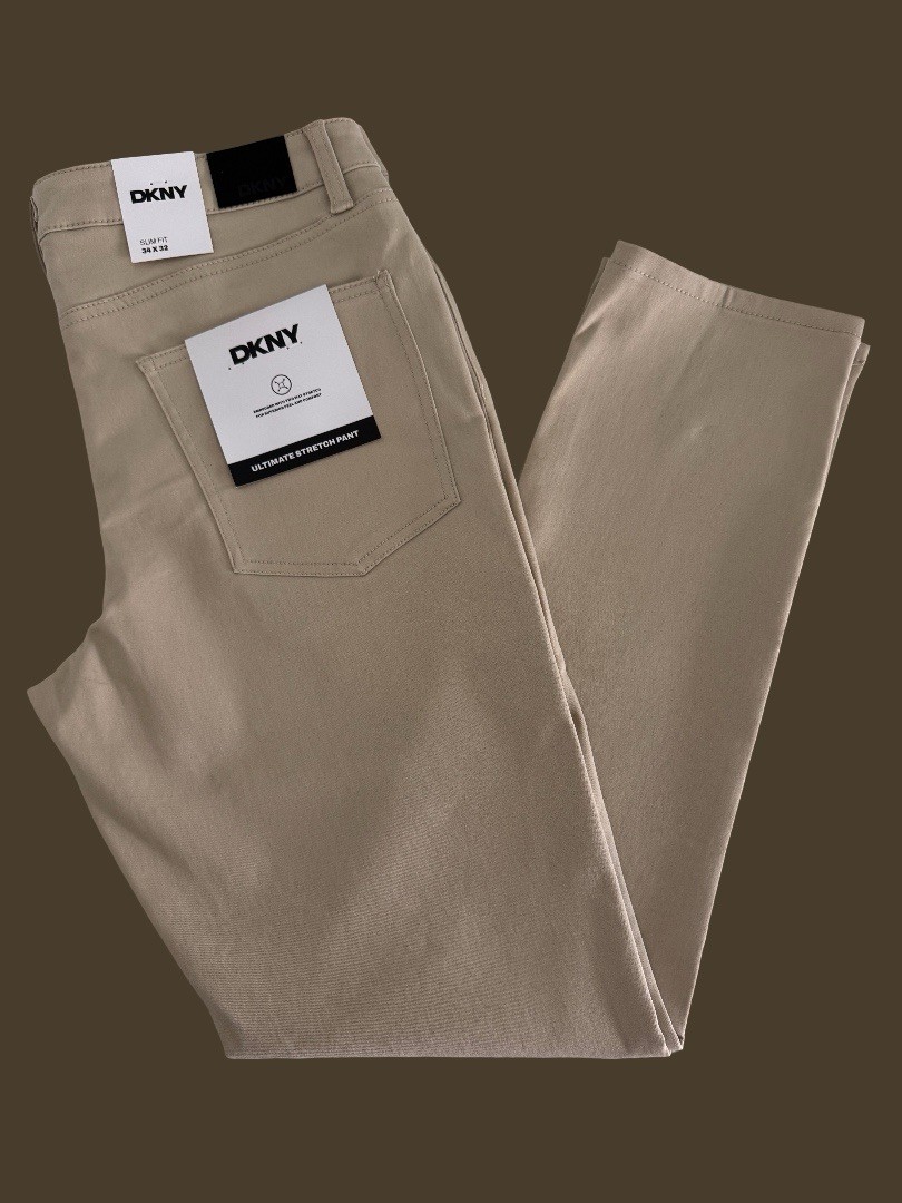 NWT DKNY Mens Two Way Stretch Pants Stanton Slim Fit 32 33 34 36 38 Khaki Tan S4