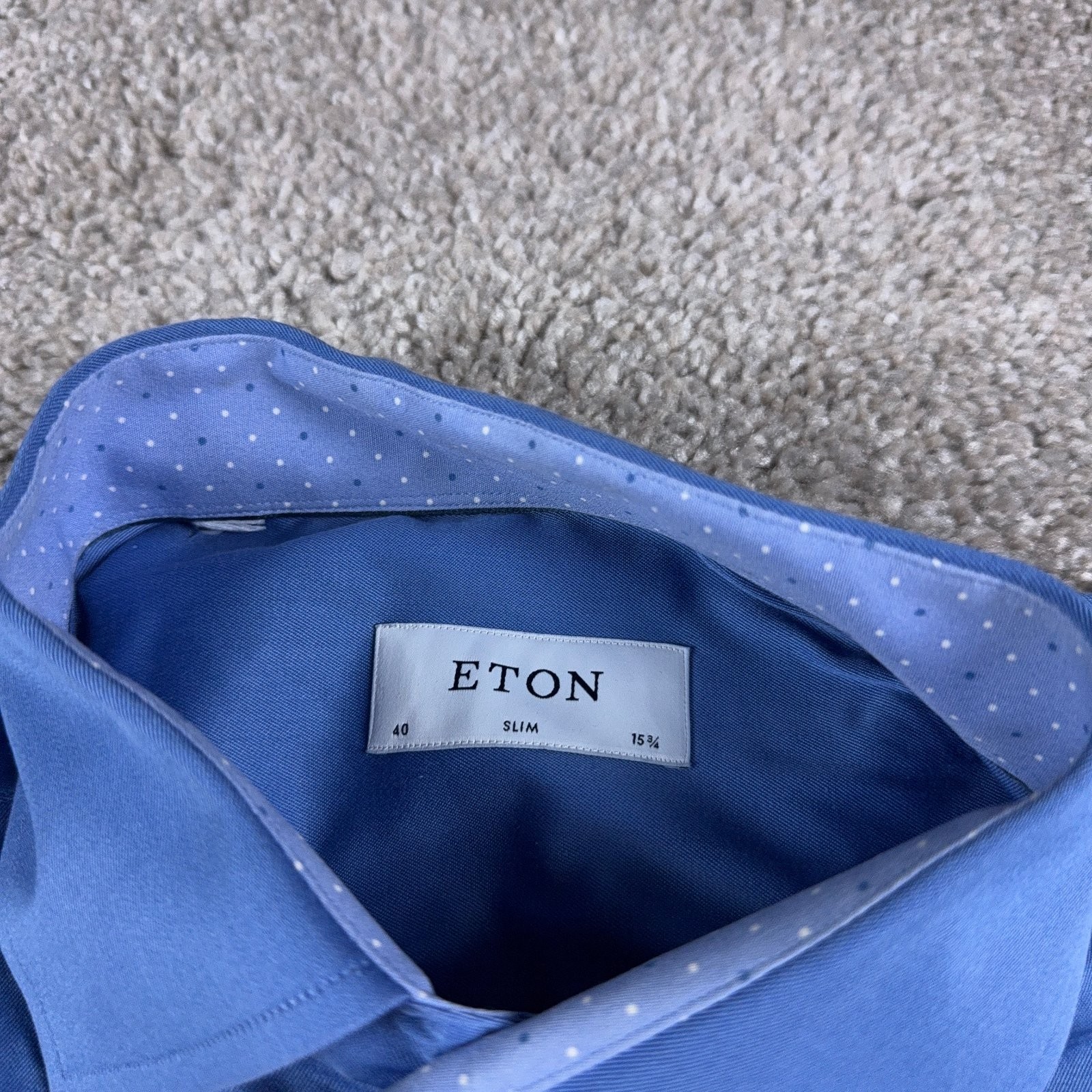 Eton Shirt Mens 15 3/4 Blue Slim Fit Cotton Flip Cuff Office Career Button Up