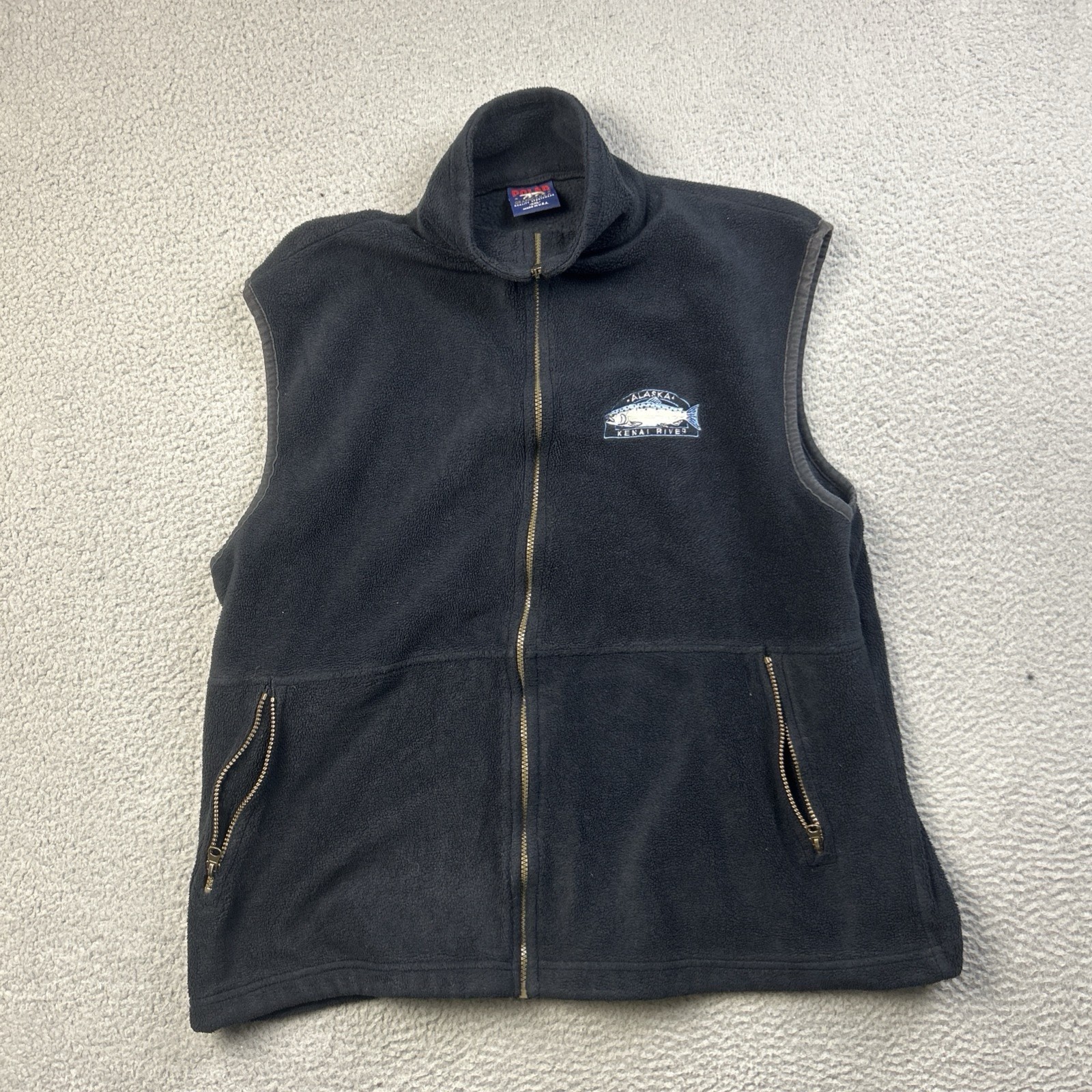 Alaska Kenai River Vest Mens XXL Dark Blue Polar Fleece Logo Mock Neck Full Zip