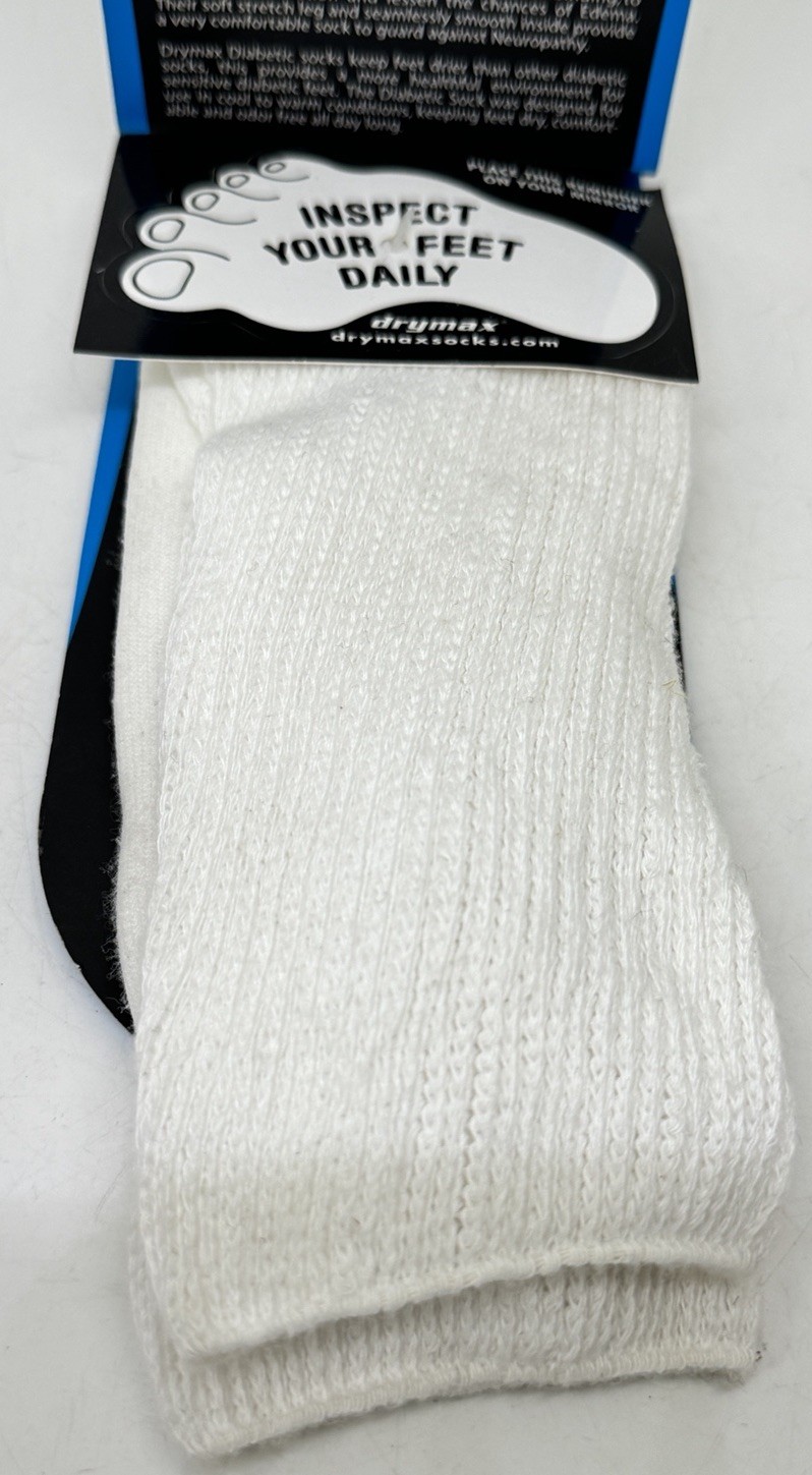 1 Pair Drymax Unsex White Diabetic 18” Socks Size Large