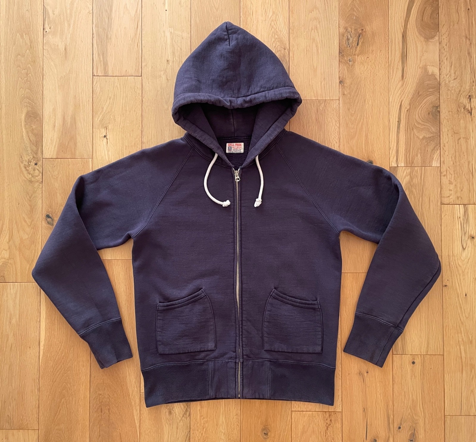The Real McCoy’s Ball Park Hooded Sweatshirt Navy Large Made in Japan