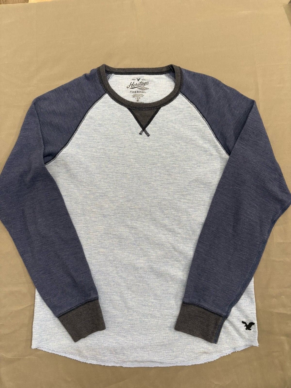 American Eagle Heritage Thermal Long Sleeve Shirt Knit Two-Tone Blue Mens Large