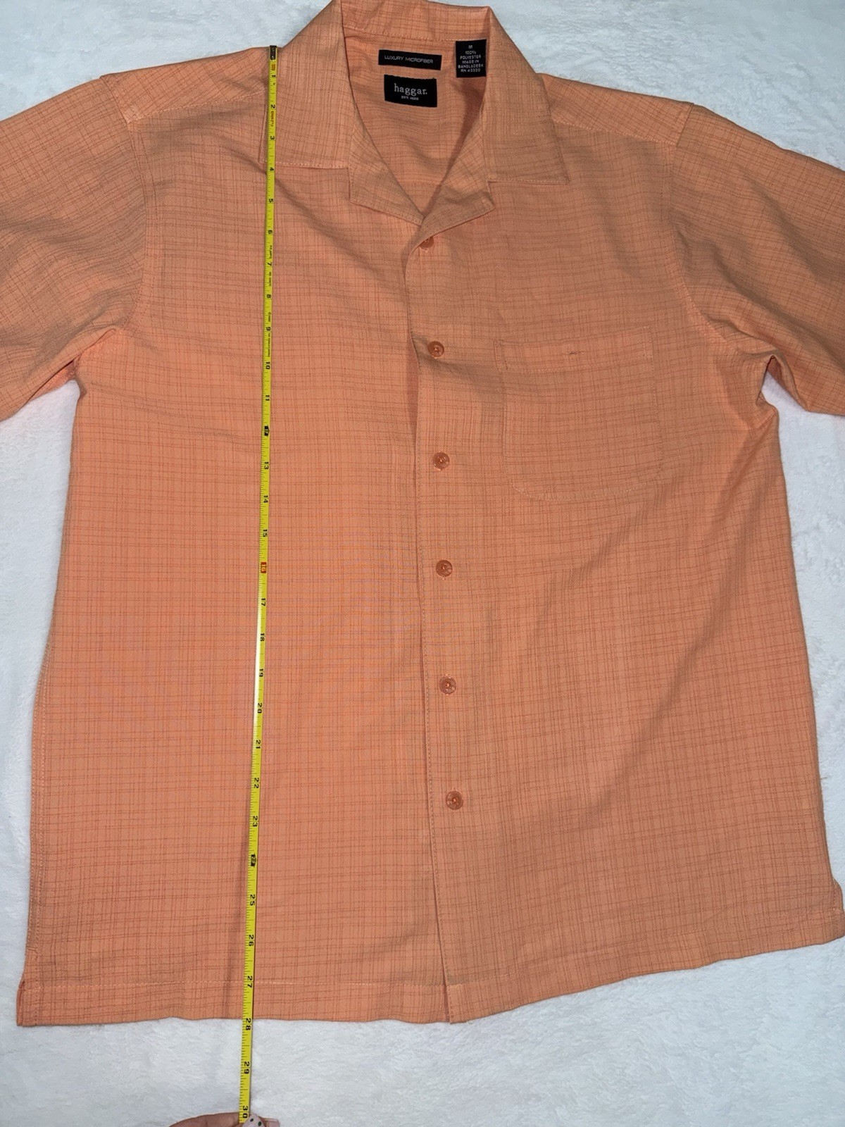 Haggar Luxury Microfiber Camp Shirt Men’s Medium Peach Coral Short Sleeve