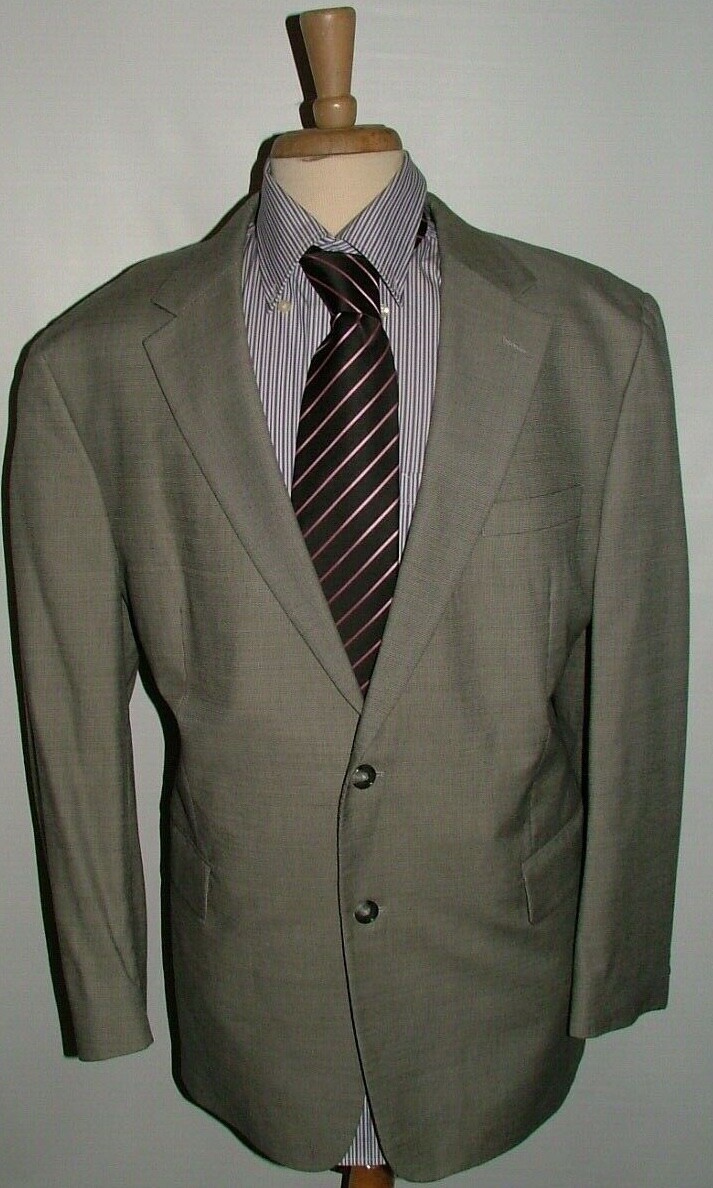 MENS JOS A BANK BLAZER SIZE 46 R COTTON WOOL GRAY BLACK PLAIDS #085