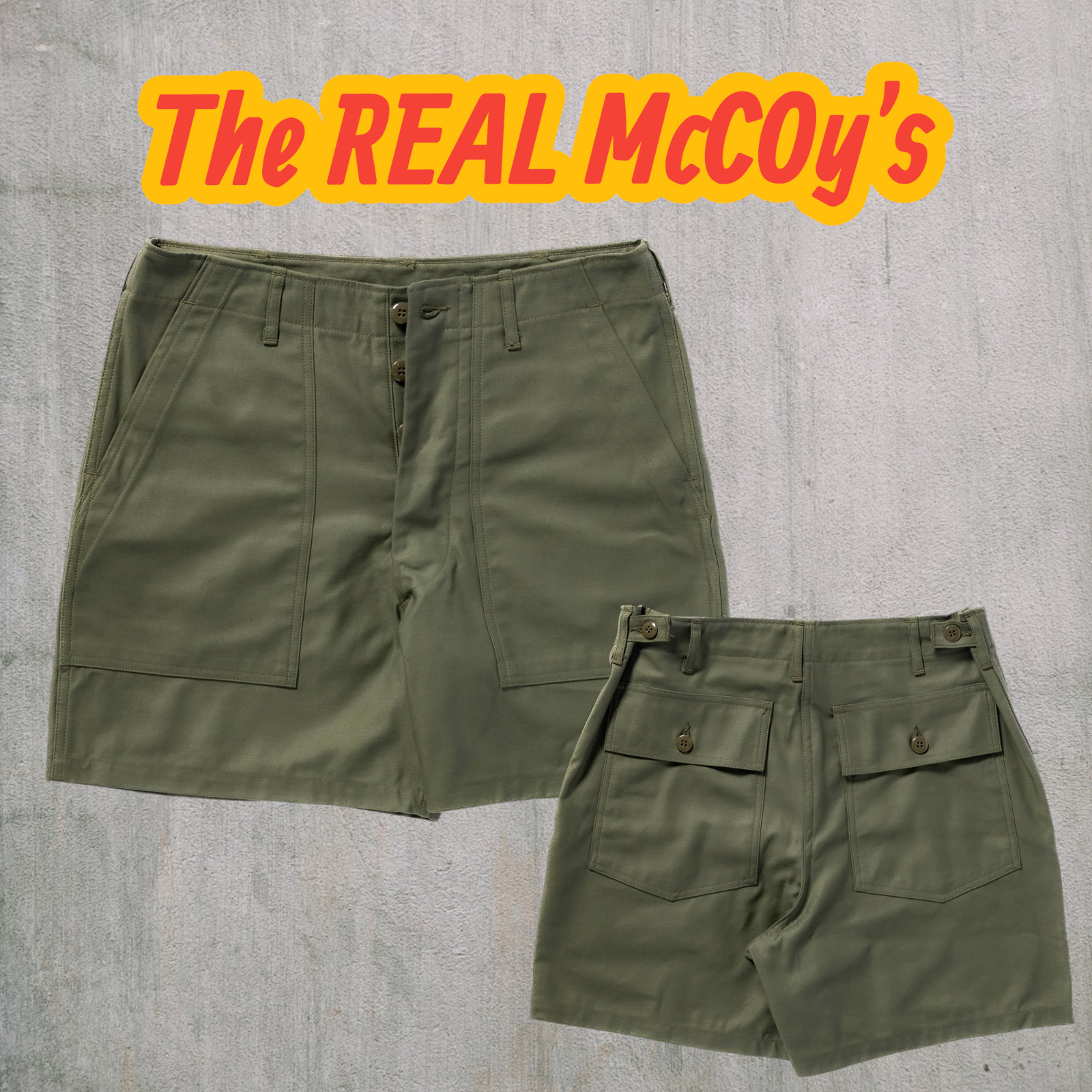 THE REAL McCOY’S UTILITY SHORTS COTTON SATEEN MP24004 Olive 30-36 Japan NEW
