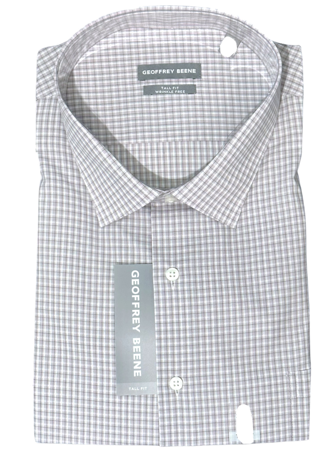Geoffrey Beene Tall Fit Wrinkle Free Gray Checkered Shirt Size 20 34/35 4XL