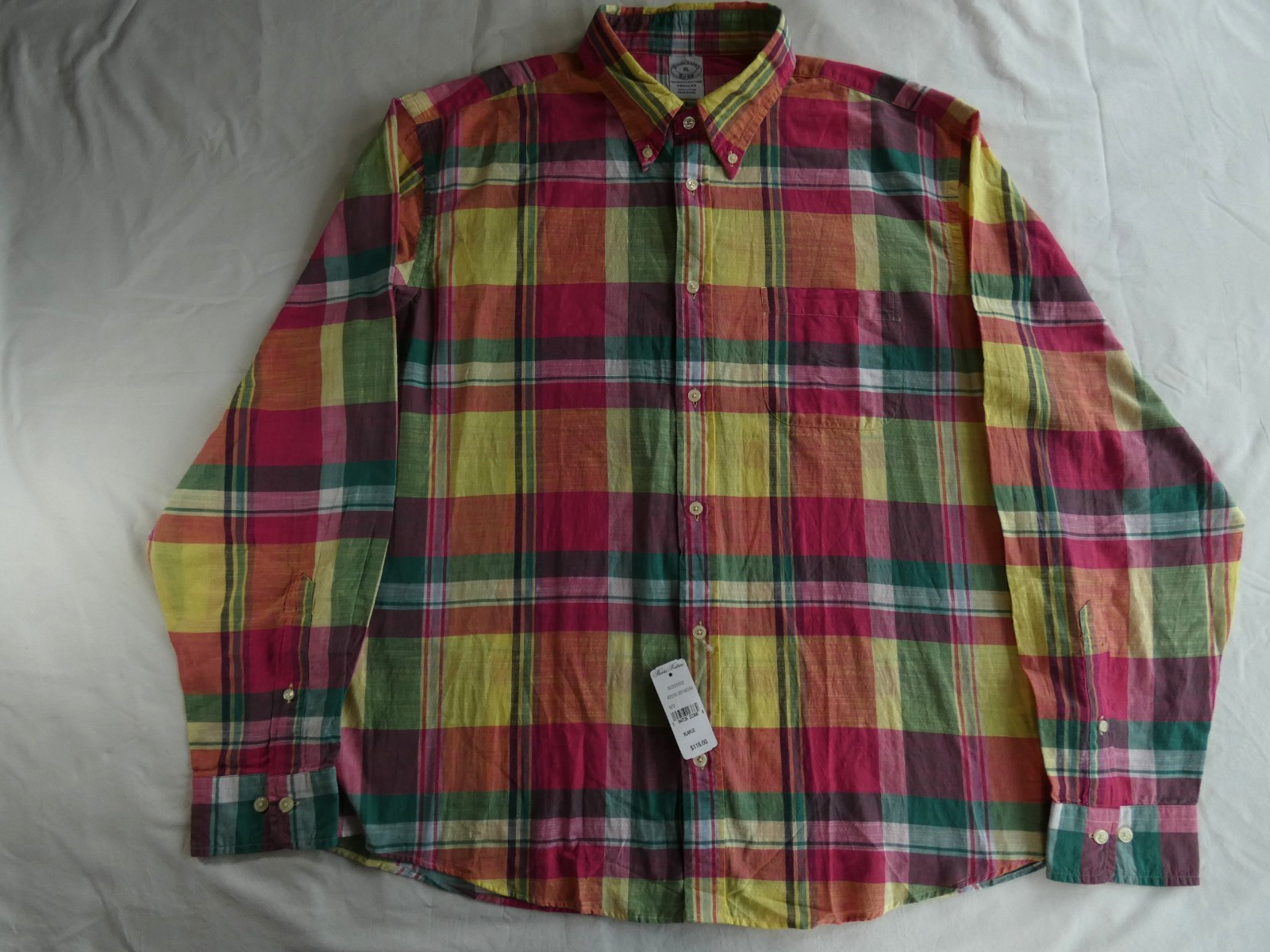 Brooks Brothers Mens XL Plaid Button Down Shirt NWT 100% Cotton Madras