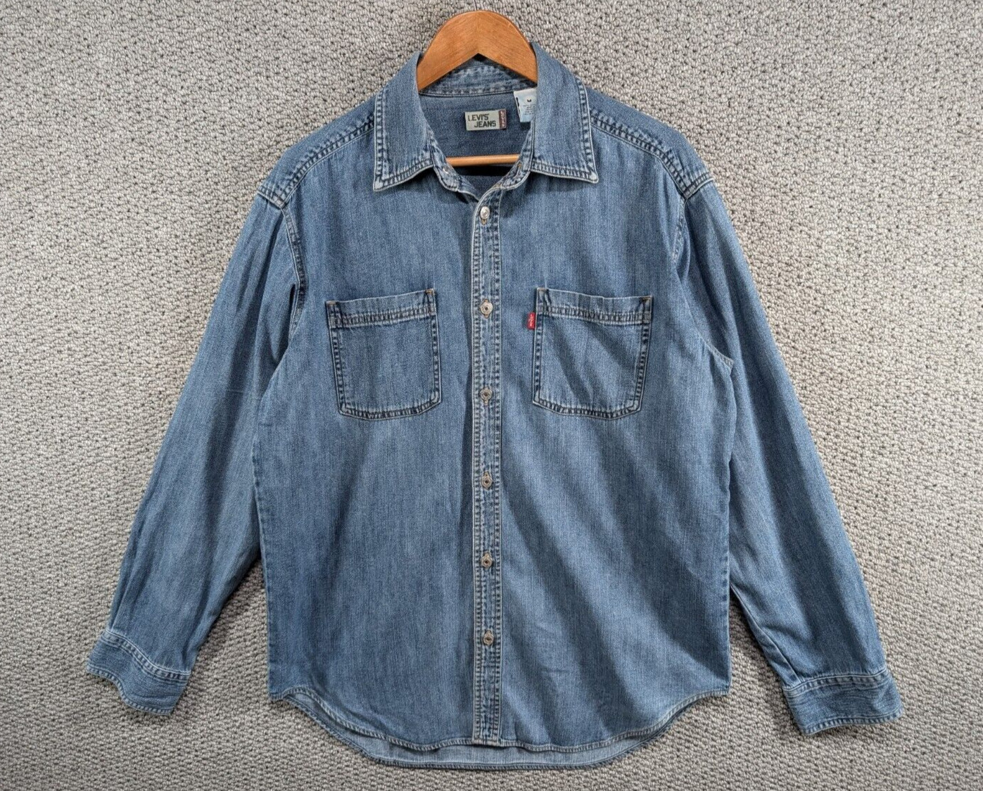 LEVI’S Vintage Y2K Stone Wash Blue Denim Jeans Worker Button Over Shirt M L